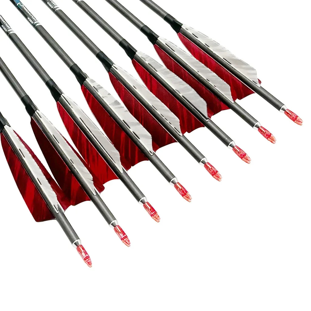 12 PCS Flecha Carbono Hunter Pro 32" – Spine 300 a 1000 | Pena Natural de Peru